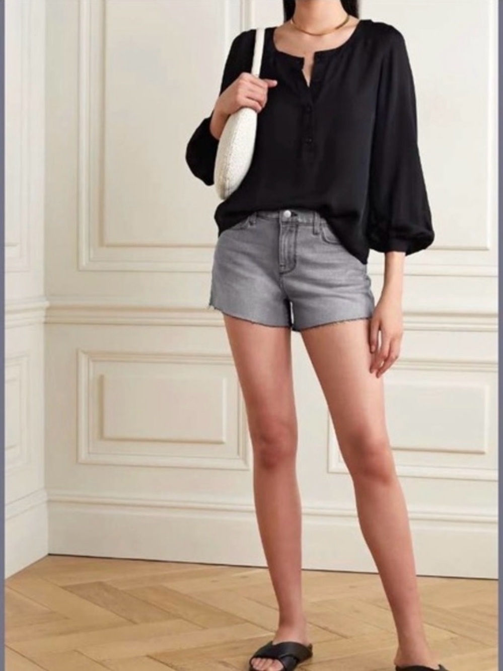 L'AGENCE Audrey Frayed Denim Cutoff Shorts size 31 misty Gray